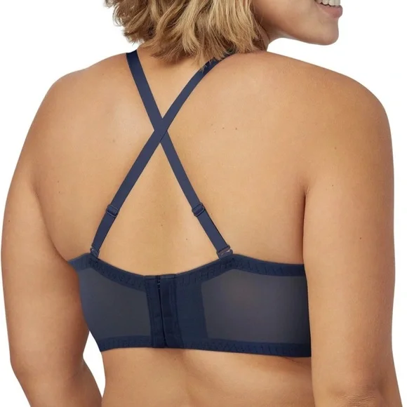 Maidenform Pure Comfort Bralette Wireless Lace Long Blue/Dots White Bra Size 34D - Picture 4 of 9